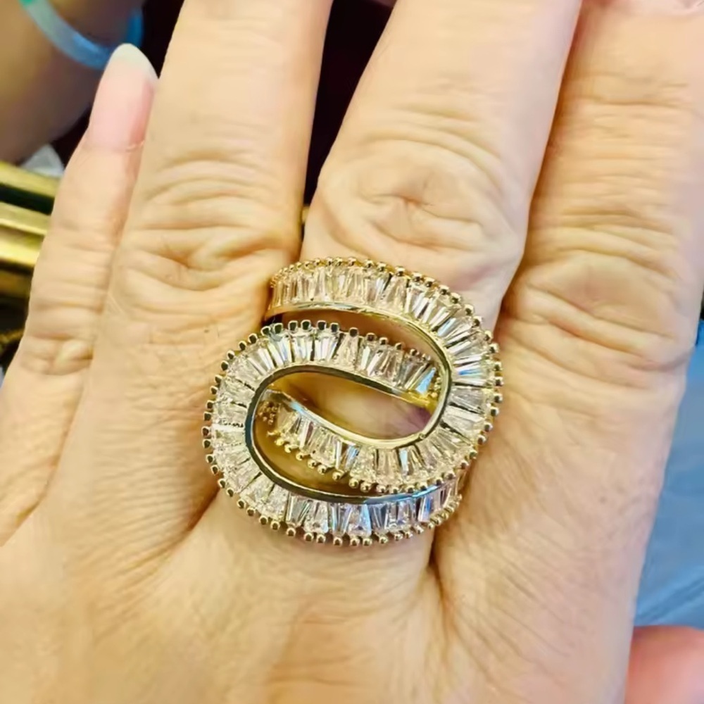 Gold Baguette Crystal Wrap Ring | Elegant Statement - Picture 14 of 14